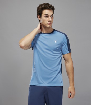 TECHNOSPORT Solid Men Crew Neck Blue T-Shirt