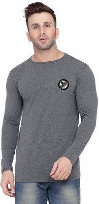 GEUM Printed Men Round Neck Grey T-Shirt