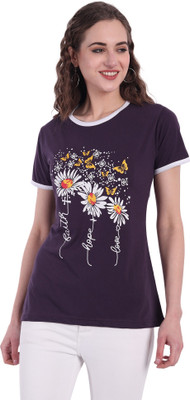 Moda Rapido Printed Women Round Neck Purple T-Shirt