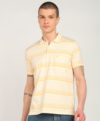 MONTE CARLO Striped Men Polo Neck Yellow T-Shirt