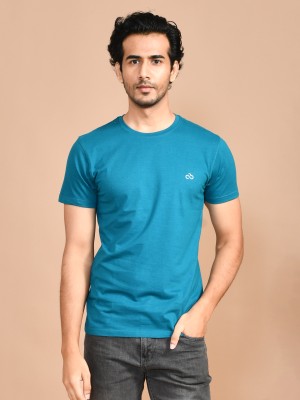 SKYKNIT Solid Men Round Neck Blue T-Shirt