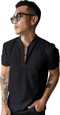 EyeBogler Solid Men Polo Neck Black T-Shirt