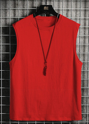 CLAfoutis Solid Men Round Neck Red T-Shirt