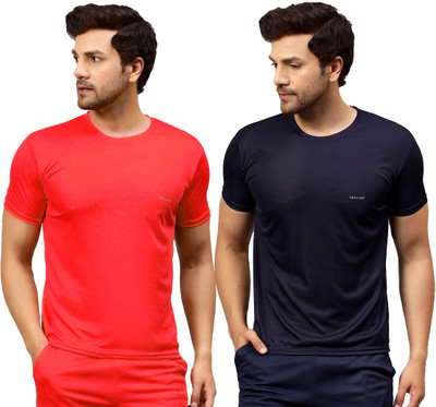 UDI n ADI Solid Men Round Neck Dark Blue, Light Blue T-Shirt