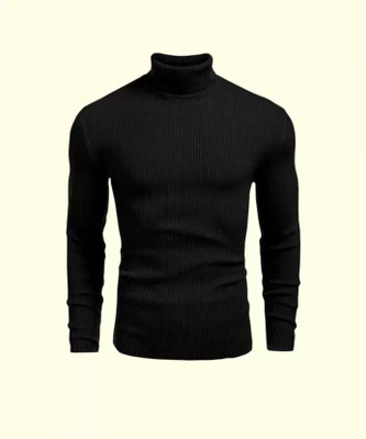 Aru Fashion Solid Men High Neck Black T-Shirt