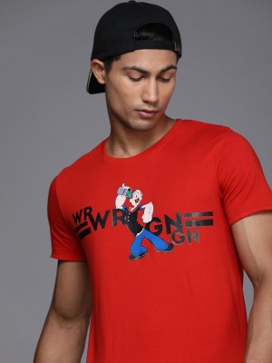 WROGN Printed, Typography Men Round Neck Red T-Shirt