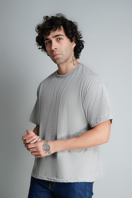 FARBOT Solid Men Round Neck Grey T-Shirt