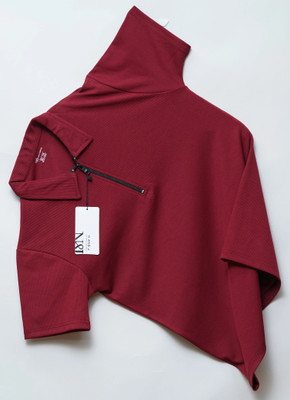 N AND J Solid Men Polo Neck Maroon T-Shirt