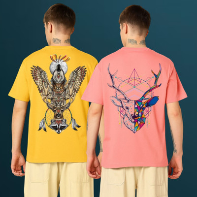 Kasendra Printed Men Round Neck Multicolor T-Shirt