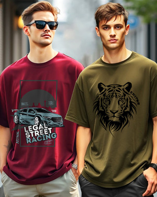 ENITOR Graphic Print Men Round Neck Green, Maroon T-Shirt