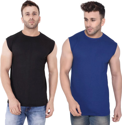 Moordale Fab Solid Men Round Neck Black, Dark Blue T-Shirt
