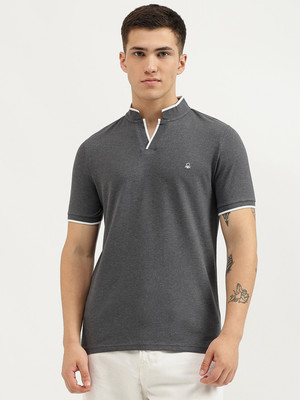 United Colors of Benetton Solid Men Polo Neck Grey T-Shirt