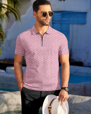BEELEE TYPS Self Design Men Polo Neck Pink T-Shirt