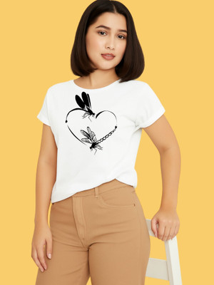 Moda Rapido Printed Women Round Neck White T-Shirt
