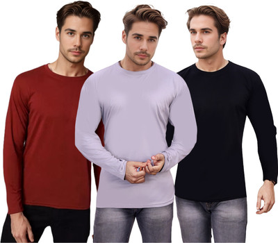 Expert Choice Solid Men Round Neck Grey, Black, Maroon T-Shirt