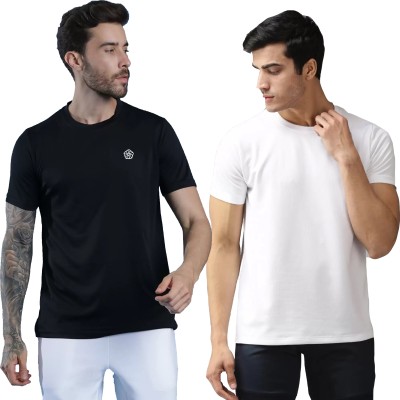 Jangoboy Solid Men Round Neck Black, White T-Shirt