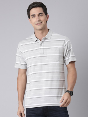 Classic Polo Striped Men Polo Neck Grey, White T-Shirt