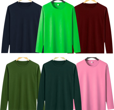 P collection Solid Men Round Neck Green, Dark Green, Pink, Navy Blue, Light Green, Maroon T-Shirt