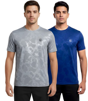 Gur Style Solid Men Round Neck Grey, Blue T-Shirt