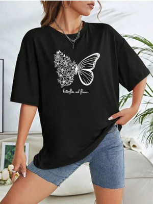 ALNIK Graphic Print Women Round Neck Black T-Shirt