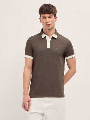THE BEAR HOUSE Self Design Men Polo Neck Brown T-Shirt