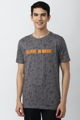 FOREVER 21 Typography Men Round Neck Grey T-Shirt