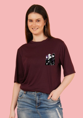 Kasendra Graphic Print Women Round Neck Maroon T-Shirt