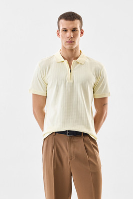 Snitch Self Design Men Polo Neck Yellow T-Shirt