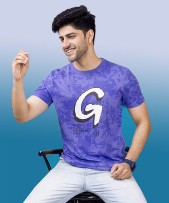 Tryner Printed Men Round Neck Blue T-Shirt