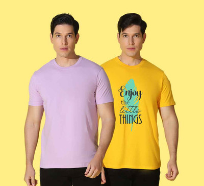 WOOSTRO Printed, Solid Men Round Neck Multicolor T-Shirt