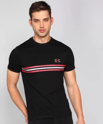 Kenneth Cole Striped Men Round Neck Black T-Shirt