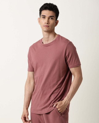 RARE RABBIT Solid Men Round Neck Pink T-Shirt