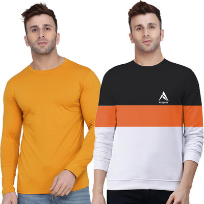 Kroptee Colorblock, Solid Men Round Neck Multicolor T-Shirt