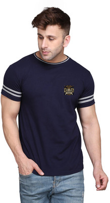 Blisstone Printed Men Round Neck Dark Blue T-Shirt