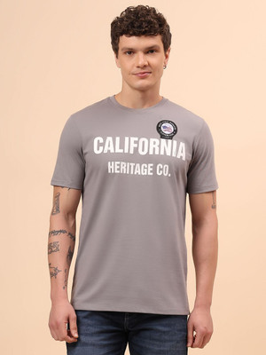 CANTABIL Printed Men Round Neck Grey T-Shirt