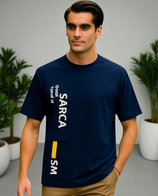 TrendShaper Printed Men Round Neck Navy Blue T-Shirt