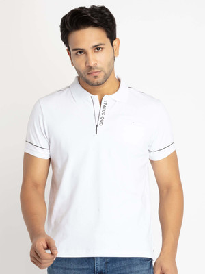 Status Quo Solid Men Polo Neck White T-Shirt