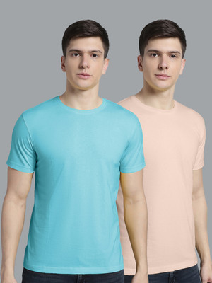 FBAR Solid Men Round Neck Pink, Green T-Shirt