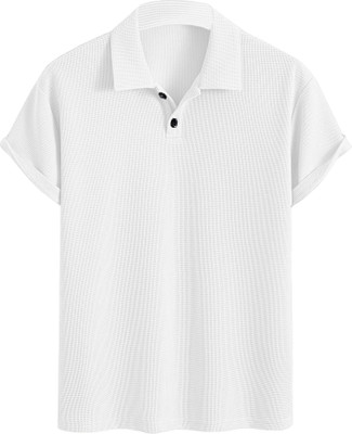 RIDHUDEE Self Design Men Polo Neck White T-Shirt