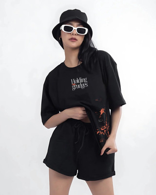 TheBTclub Graphic Print Women Round Neck Black T-Shirt