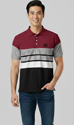 KIYATRA Colorblock Men Polo Neck Maroon T-Shirt