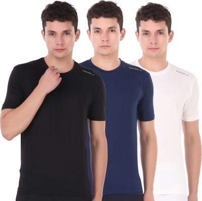 VECTOR X Solid Men Round Neck Black, Navy Blue, White T-Shirt