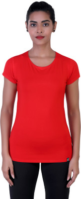 Laasa Sports Solid Women Round Neck Red T-Shirt
