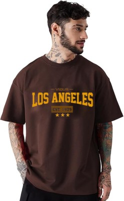 CLAfoutis Printed Men Round Neck Brown, Yellow T-Shirt