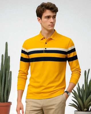 Teezler Solid Men Polo Neck Yellow T-Shirt