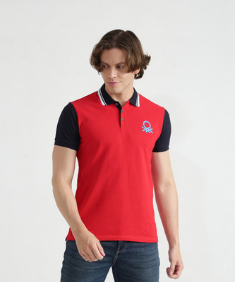 United Colors of Benetton Colorblock Men Polo Neck Red T-Shirt
