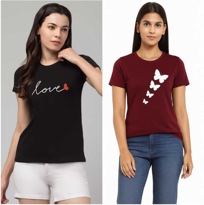 Sample Printed Women Round Neck Maroon T-Shirt