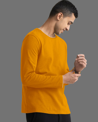 METRONAUT Self Design Men Round Neck Yellow T-Shirt
