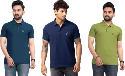 DEE LEAF Solid Men Polo Neck Blue, Dark Blue, Green T-Shirt
