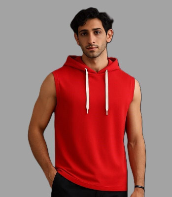 VASTRAART Solid Men Hooded Neck Red T-Shirt